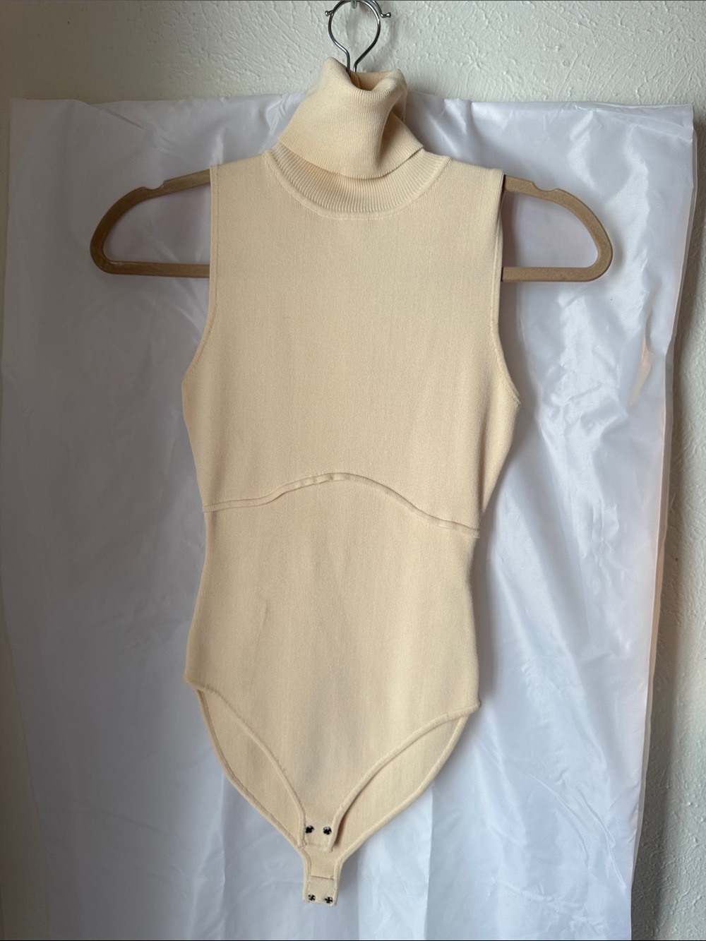 Zara Cream Sleeveless Turtleneck Bodysuit